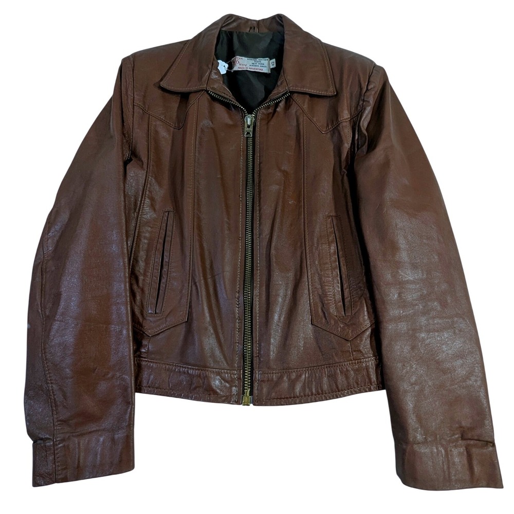 Vintage Jean Pierre Brown Leather Jacket Made in Argentina 42 Mens 80s‎ Shacket